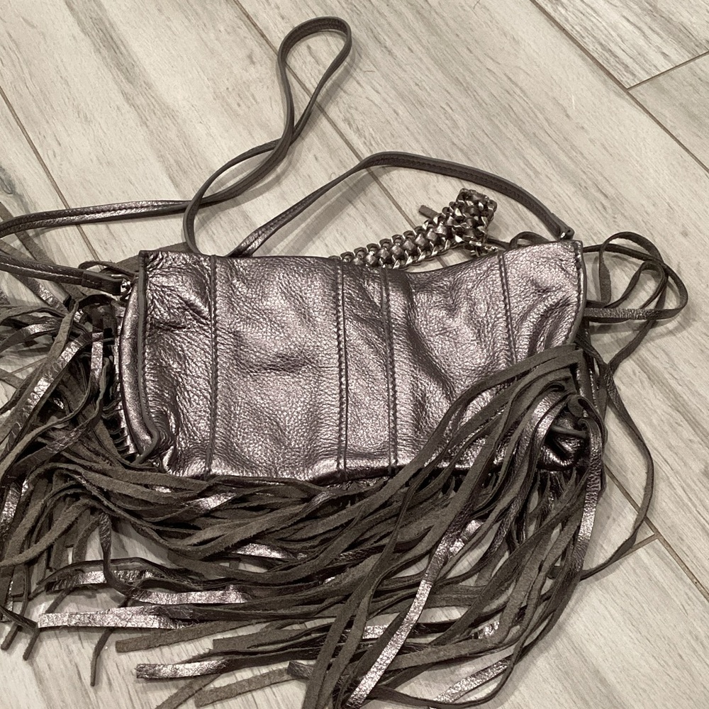 Ramy Brook Metallic Pewter Fringe Crossbody Bag